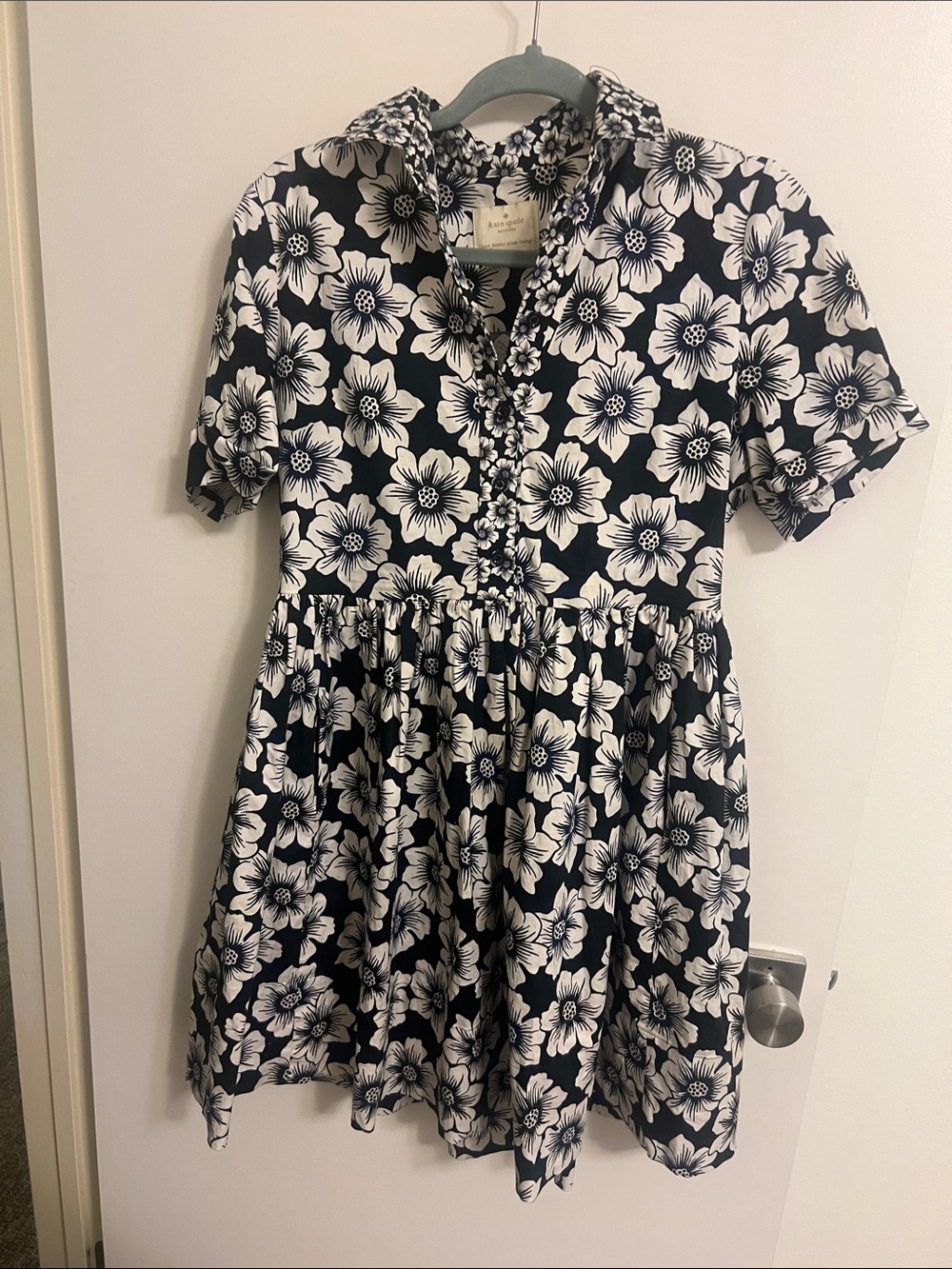 kate spade Black and White Floral Ruffle-Front Mini Dress